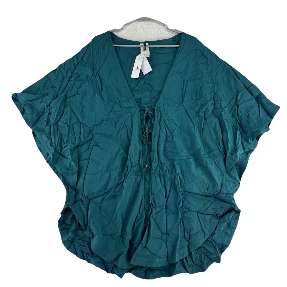 Jantzen Woven Curve Hem Tie Front Swimsuit Cover Up Large Green